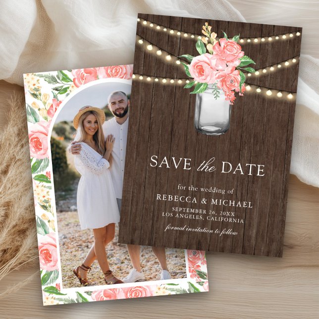 Save The Date Mariage photo Mason Jar rose pâle (Créateur téléchargé)
