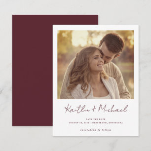 Save The Date Mariage photo Merlot Modern Handwriting