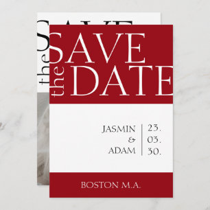Save The Date Mariage photo minimal rouge Crimson blanc