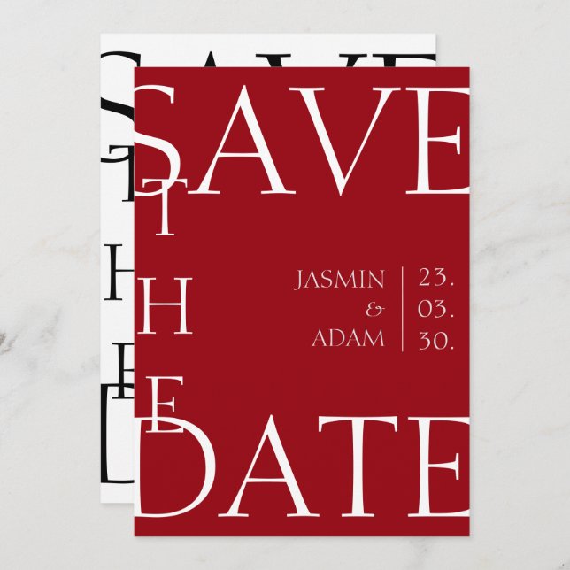 Save The Date Mariage photo minimal rouge Crimson blanc (Devant / Derrière)