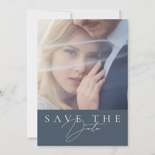 Save The Date Mariage photo minimal Royal Blue Opulence Script (Devant)