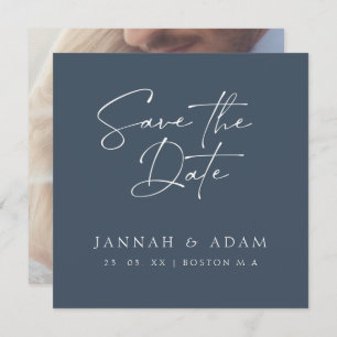 Save The Date Mariage photo minimal Royal Blue Opulence Script