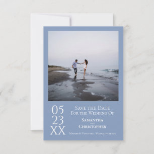 Save The Date Mariage photo minimaliste moderne bleu clair simpl