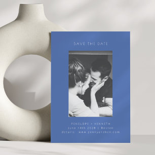 Save The Date Mariage Photo Minimaliste Moderne Bleu Cobalt Clai