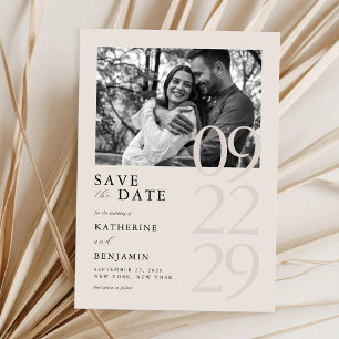 Save The Date Mariage photo minimaliste moderne noir et ivoire