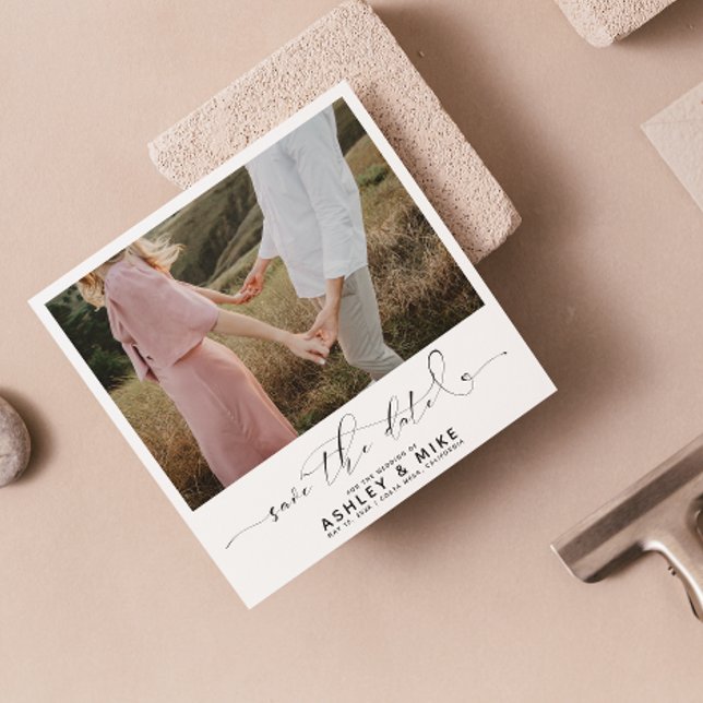 Save The Date Mariage photo minimaliste QR Code noir et blanc (Save the Date Cards 💌📆)