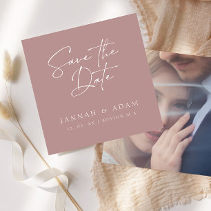 Save The Date Mariage Photo Minimaliste Rose Gold Script