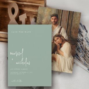 Save The Date Mariage Photo Minimaliste Sage Moderne