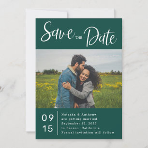 Save The Date Mariage photo minimaliste vert foncé et blanc