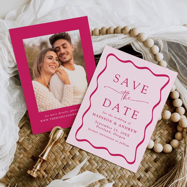 Save The Date Mariage photo moderne à cadre rose (Créateur téléchargé)