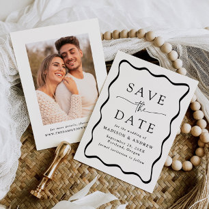 Save The Date Mariage photo moderne Black Wavy Frame