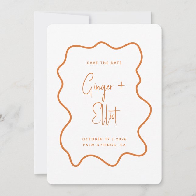 Save The Date Mariage photo moderne Bold Wavy Frame Burnt Orange (Devant)