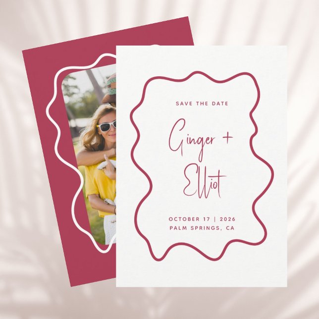 Save The Date Mariage photo moderne Bold Wavy Frame Magenta Pink (Créateur téléchargé)
