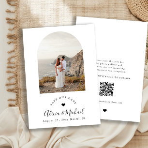 Save The Date Mariage photo moderne code QR arche bohème