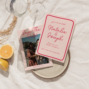 Save The Date Mariage photo moderne couleur rétro manuscrit