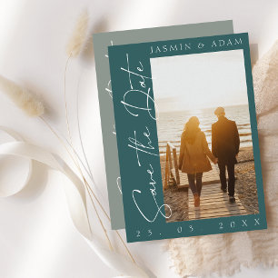Save The Date Mariage photo moderne Dark Green Script