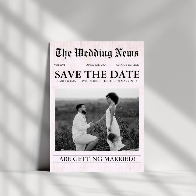 Save The Date Mariage photo moderne du journal rose (Créateur téléchargé)