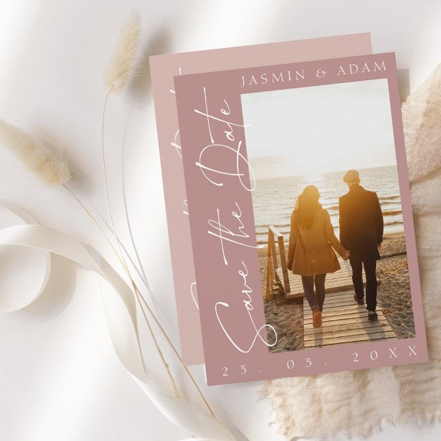 Save The Date Mariage photo moderne Dusty Pink Script (Créateur téléchargé)