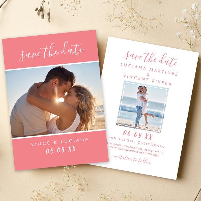Save The Date Mariage photo moderne écriture corail (Créateur téléchargé)