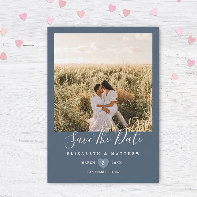Save The Date Mariage photo moderne élégant Dusty Blue Couple (Créateur téléchargé)
