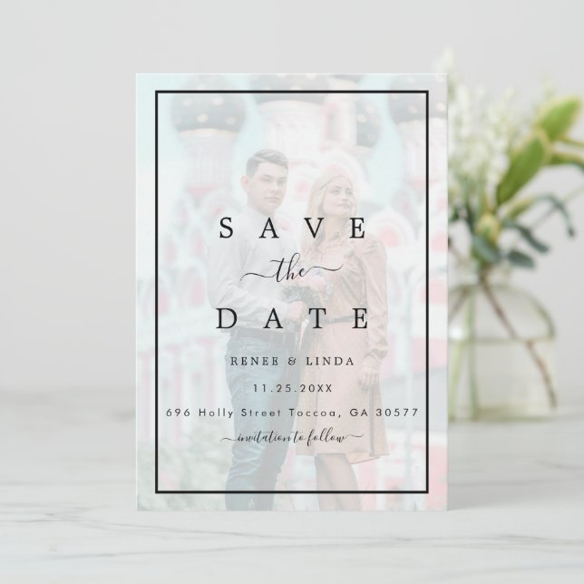Save The Date Mariage photo moderne élégant Faux Vellum Effet (Debout devant)