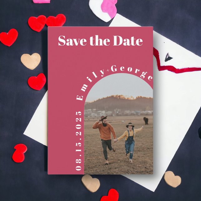 Save The Date Mariage photo moderne élégant Viva Magenta Arch (Créateur téléchargé)