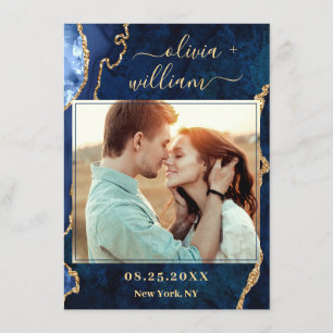 Save The Date Mariage PHOTO moderne en marbre bleu or