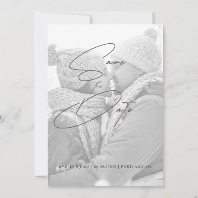 Save The Date Mariage photo moderne Faux Vellum noir et blanc (Devant)