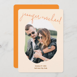 Save The Date Mariage photo moderne Gras coloré Orange Script