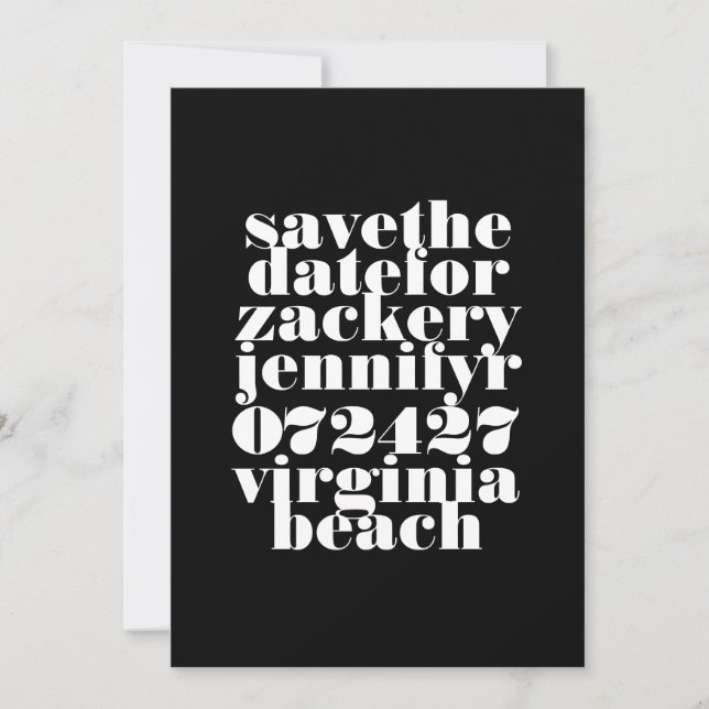 Save The Date Mariage photo moderne Gras Noir Blanc QR Code (Devant)