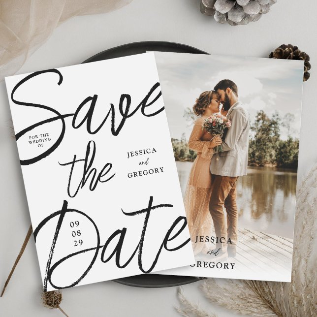 Save The Date Mariage photo moderne Gras noir et blanc (Créateur téléchargé)