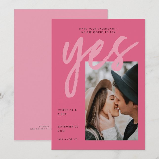 Save The Date Mariage photo moderne Gras Rose Gros Script (Devant / Derrière)