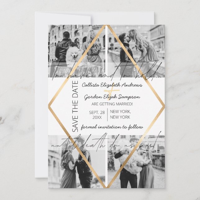 Save The Date Mariage photo moderne mignonne citation or blanc c (Devant)