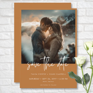 Save The Date Mariage Photo Moderne Minimaliste Orange Brûlé Pou