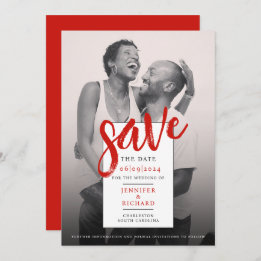 Save The Date Mariage photo moderne moderne simple rouge et blan