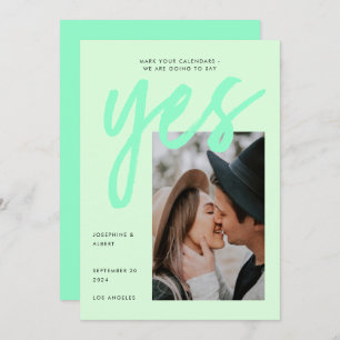 Save The Date Mariage photo moderne Neon Mint Green Big Script