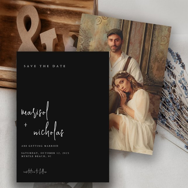 Save The Date Mariage photo moderne noir et blanc (Créateur téléchargé)