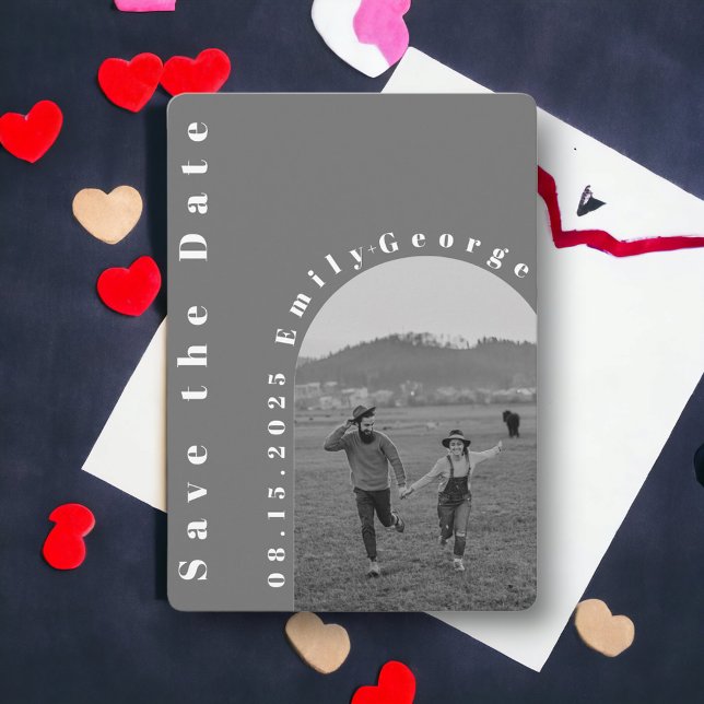 Save The Date Mariage photo moderne Romantique Arc Noir et Blanc (Créateur téléchargé)