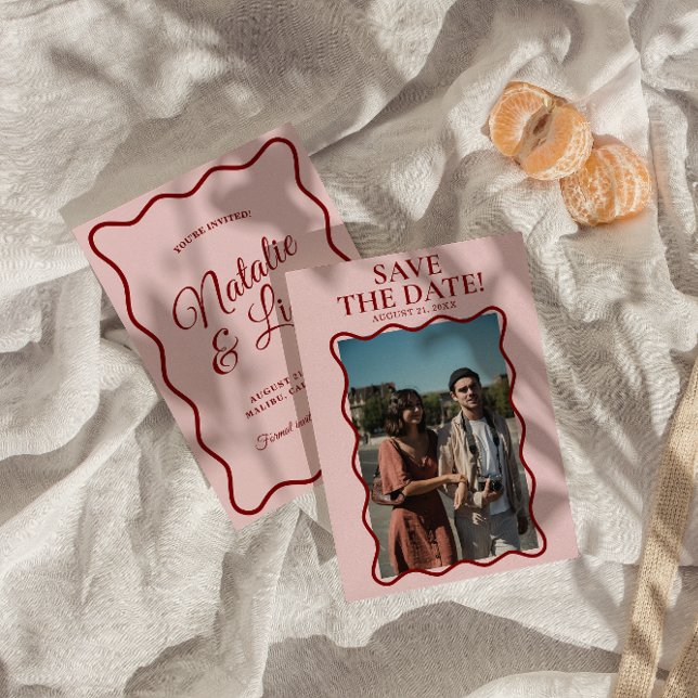 Save The Date Mariage photo moderne rose rouge brillant Gras rét (Créateur téléchargé)