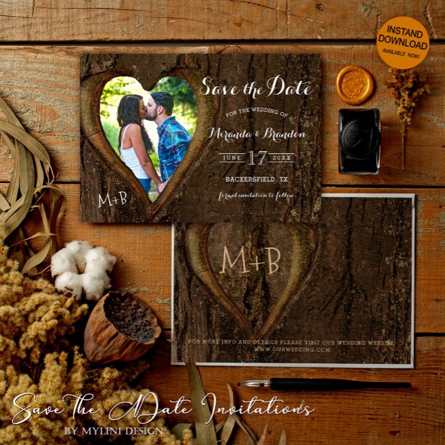 Save The Date Mariage photo moderne Rustic Tree (Créateur téléchargé)