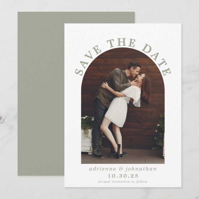 Save The Date Mariage photo moderne Sage Green Boho Arch (Devant / Derrière)