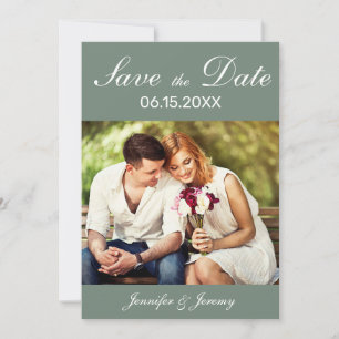 Save The Date Mariage photo moderne Sage Green White Script