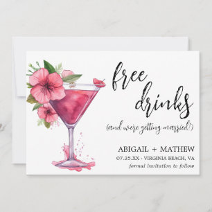 Save The Date Mariage Photo Moderne Tendance Cocktail Rose Drôle