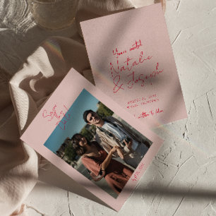 Save The Date Mariage photo moderne Whimsical Pink Rouge Retro