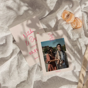 Save The Date Mariage photo moderne Whimsical rose vif rétro