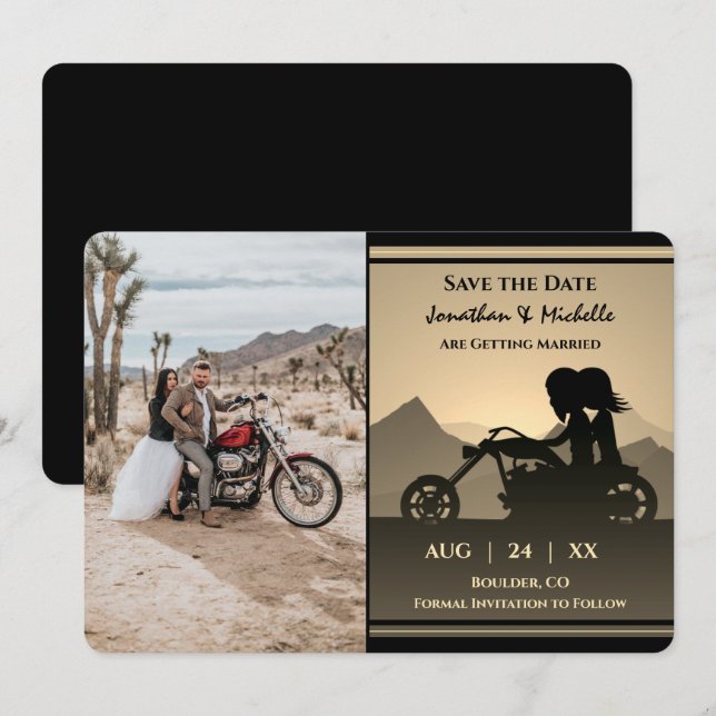 Save The Date Mariage photo Motorcycle Couple Mountain (Devant / Derrière)