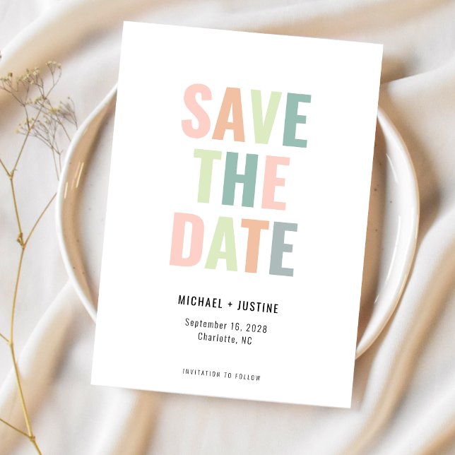 Save The Date Mariage Photo Multi Couleurs Pastel Minimal Modern (Créateur téléchargé)