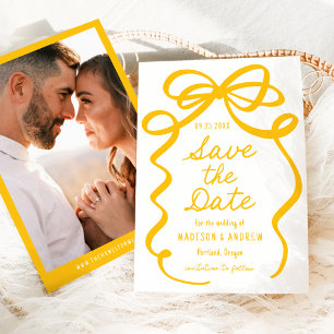 Save The Date Mariage Photo Nœud Jaune Gras Moderne