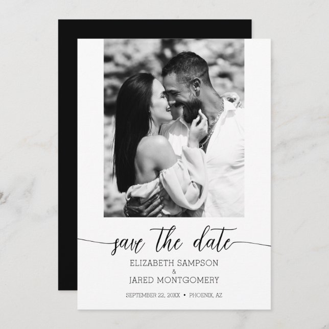 Save The Date Mariage photo noir (Devant / Derrière)