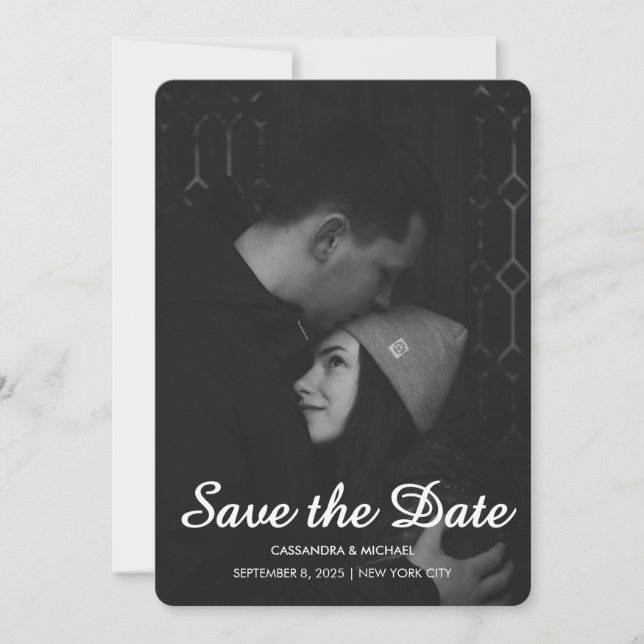 Save The Date Mariage Photo Noir & Blanc Moderne (Devant)